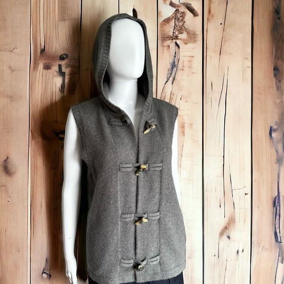 Lauren Ralph Lauren Women’s Merino Wool Hooded Sweater Vest With Horn Toggles L - Picture 2 of 7